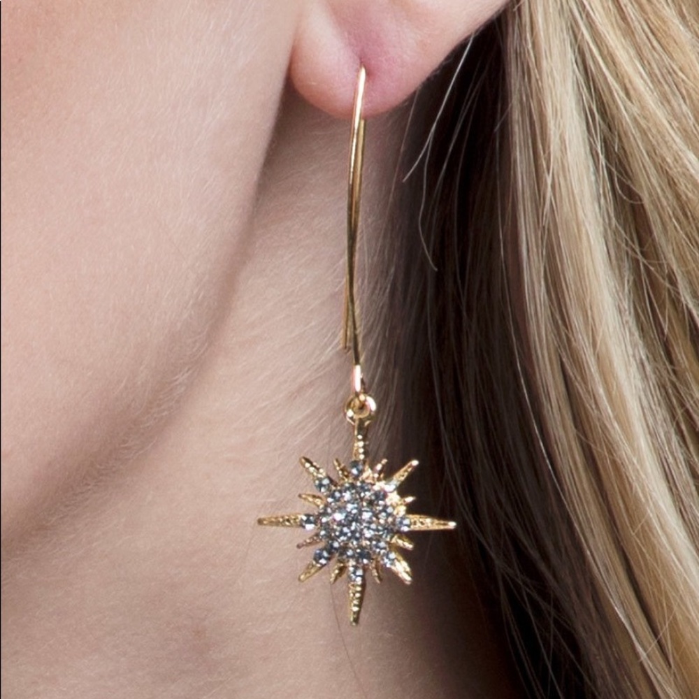 Crystal Starburst Wire Hook Earrings - Gold